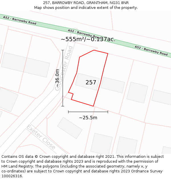 257, BARROWBY ROAD, GRANTHAM, NG31 8NR: Plot and title map