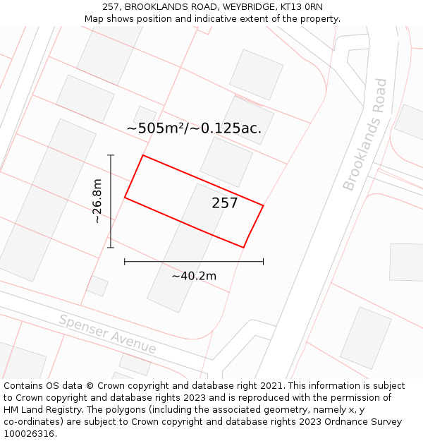 257, BROOKLANDS ROAD, WEYBRIDGE, KT13 0RN: Plot and title map