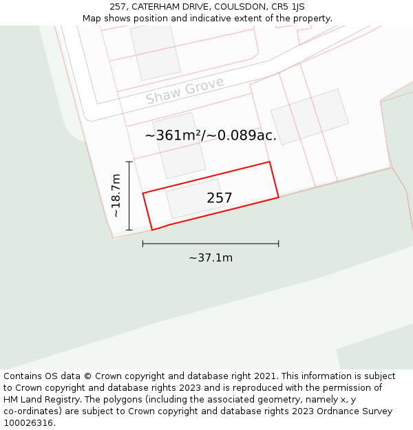 257, CATERHAM DRIVE, COULSDON, CR5 1JS: Plot and title map