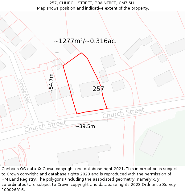 257, CHURCH STREET, BRAINTREE, CM7 5LH: Plot and title map