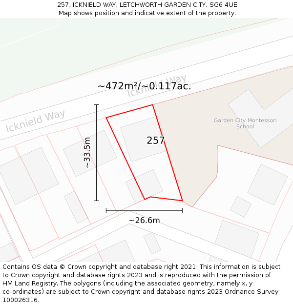 257, ICKNIELD WAY, LETCHWORTH GARDEN CITY, SG6 4UE: Plot and title map
