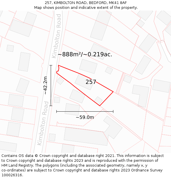 257, KIMBOLTON ROAD, BEDFORD, MK41 8AF: Plot and title map