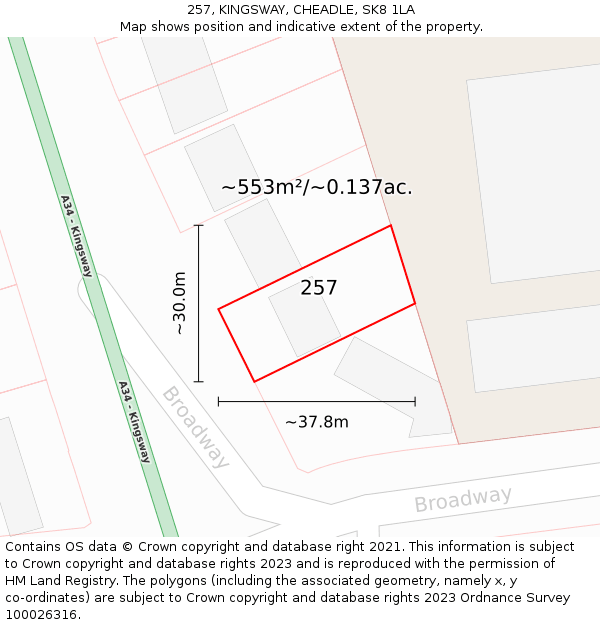 257, KINGSWAY, CHEADLE, SK8 1LA: Plot and title map