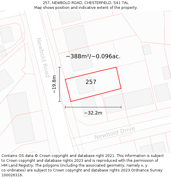 257, NEWBOLD ROAD, CHESTERFIELD, S41 7AL: Plot and title map