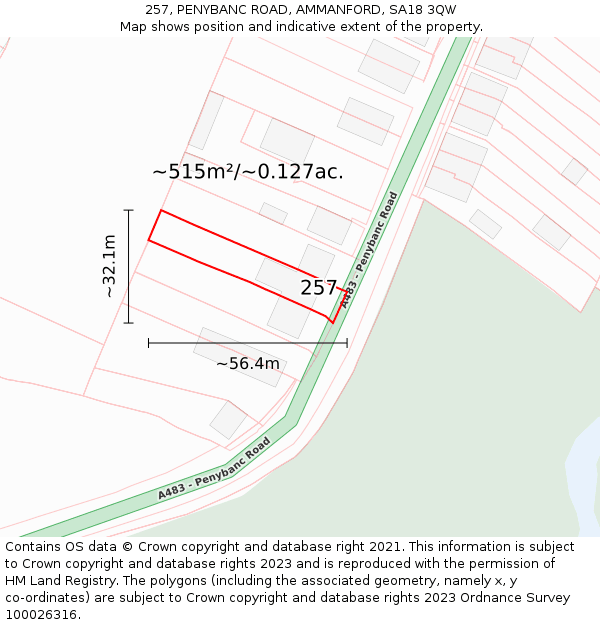 257, PENYBANC ROAD, AMMANFORD, SA18 3QW: Plot and title map