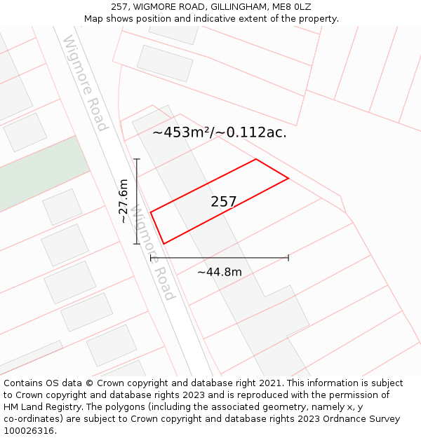 257, WIGMORE ROAD, GILLINGHAM, ME8 0LZ: Plot and title map