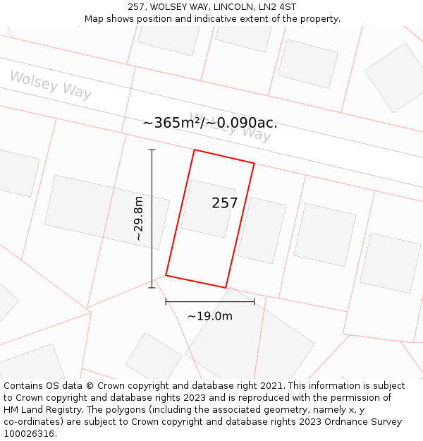 257, WOLSEY WAY, LINCOLN, LN2 4ST: Plot and title map