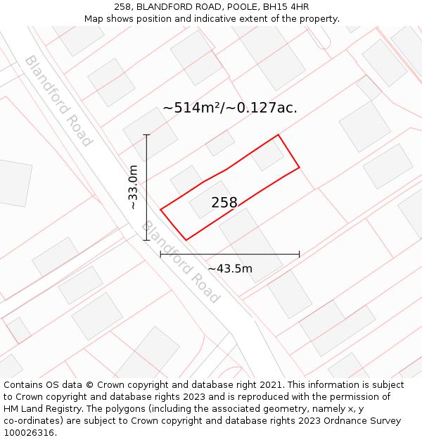 258, BLANDFORD ROAD, POOLE, BH15 4HR: Plot and title map