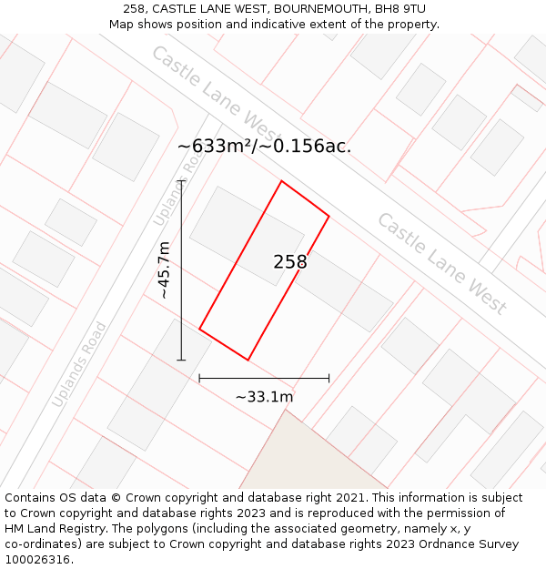 258, CASTLE LANE WEST, BOURNEMOUTH, BH8 9TU: Plot and title map