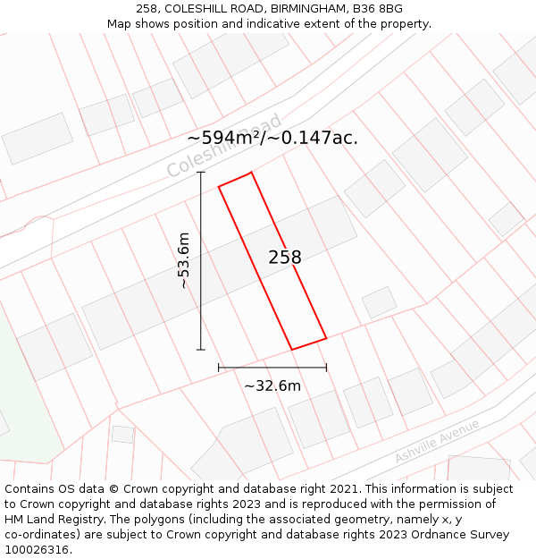 258, COLESHILL ROAD, BIRMINGHAM, B36 8BG: Plot and title map