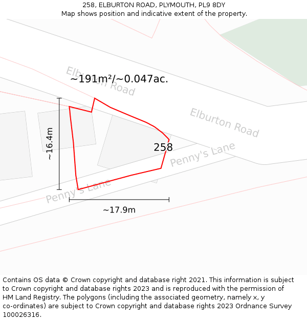 258, ELBURTON ROAD, PLYMOUTH, PL9 8DY: Plot and title map