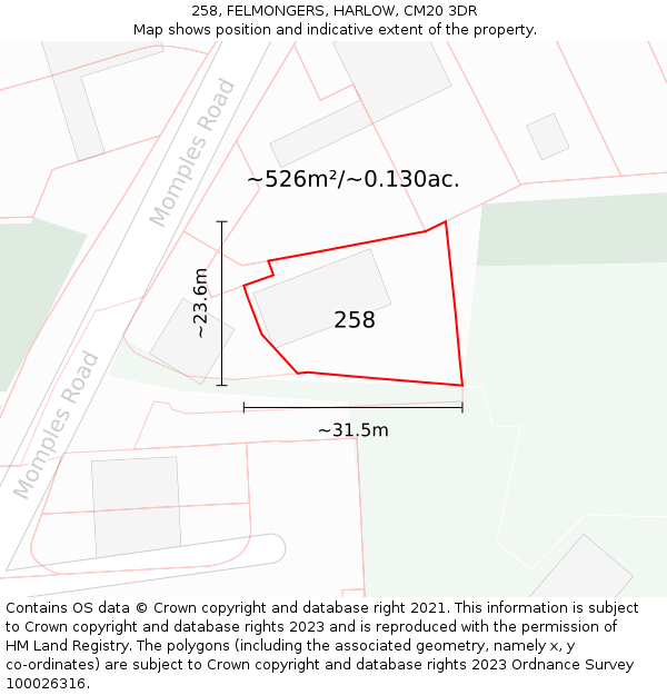 258, FELMONGERS, HARLOW, CM20 3DR: Plot and title map
