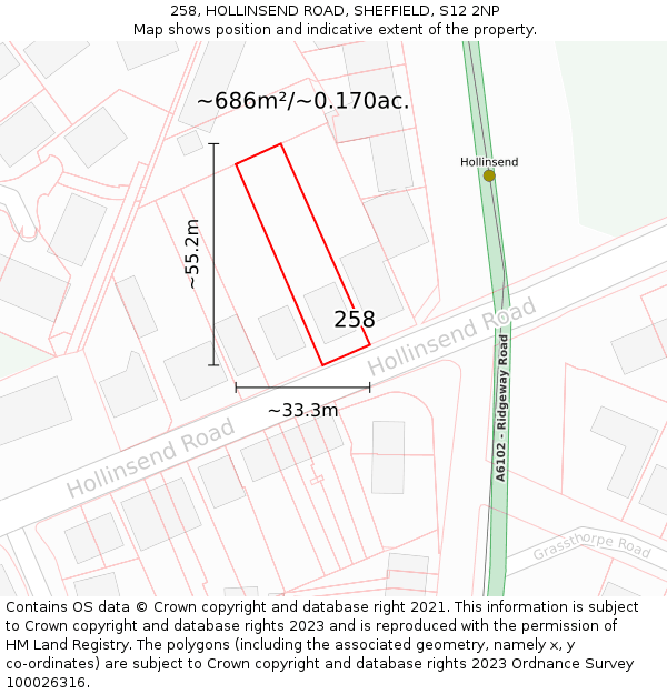 258, HOLLINSEND ROAD, SHEFFIELD, S12 2NP: Plot and title map