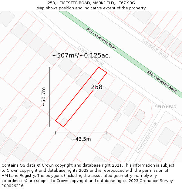 258, LEICESTER ROAD, MARKFIELD, LE67 9RG: Plot and title map