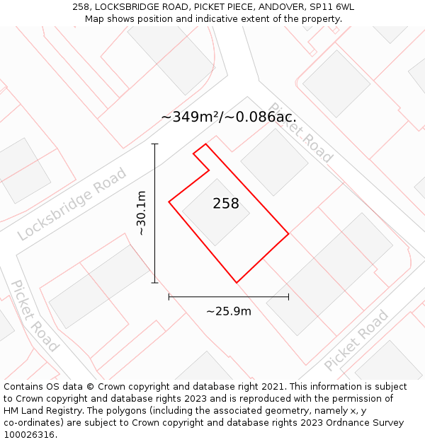 258, LOCKSBRIDGE ROAD, PICKET PIECE, ANDOVER, SP11 6WL: Plot and title map