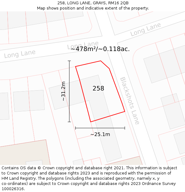 258, LONG LANE, GRAYS, RM16 2QB: Plot and title map