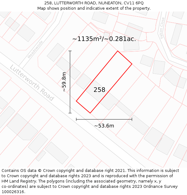 258, LUTTERWORTH ROAD, NUNEATON, CV11 6PQ: Plot and title map