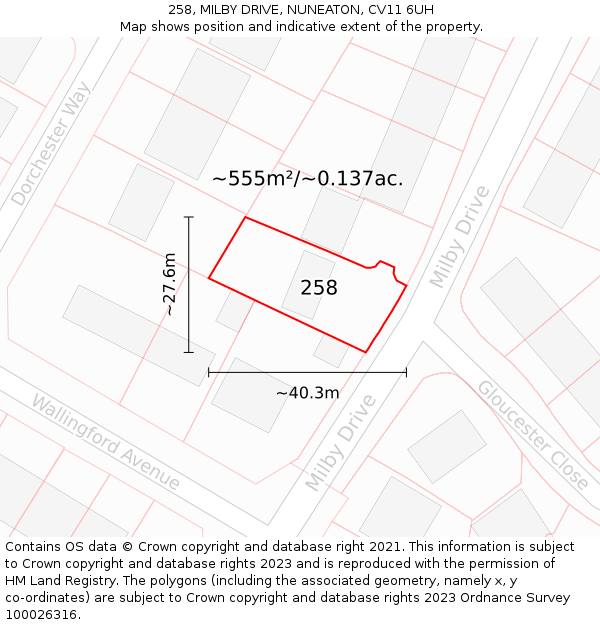 258, MILBY DRIVE, NUNEATON, CV11 6UH: Plot and title map