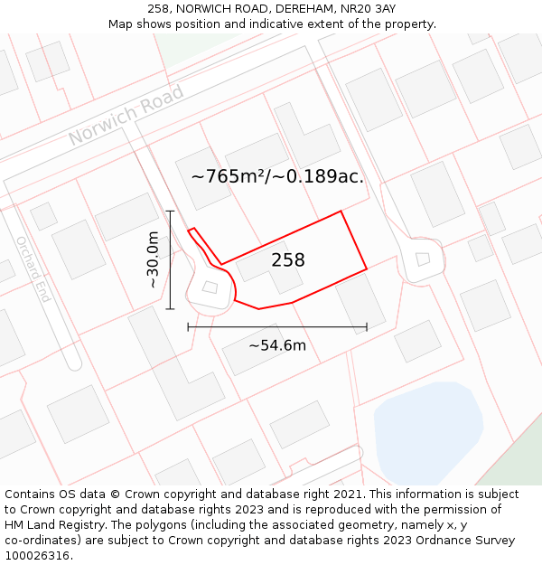 258, NORWICH ROAD, DEREHAM, NR20 3AY: Plot and title map