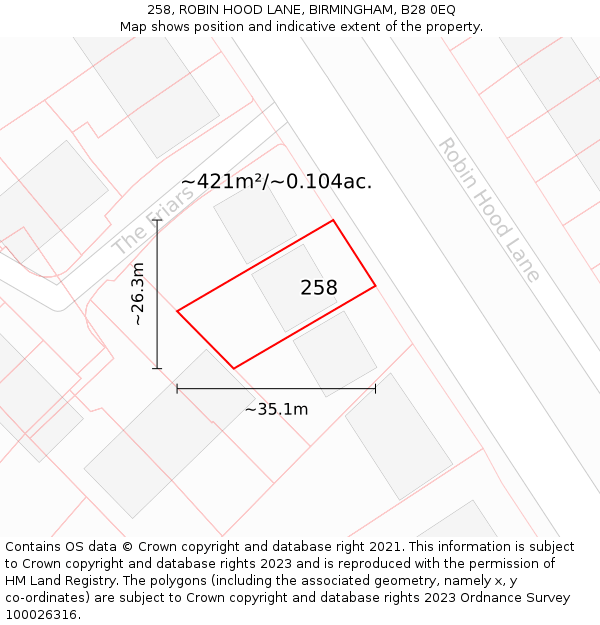 258, ROBIN HOOD LANE, BIRMINGHAM, B28 0EQ: Plot and title map