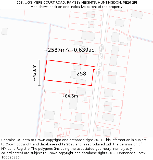 258, UGG MERE COURT ROAD, RAMSEY HEIGHTS, HUNTINGDON, PE26 2RJ: Plot and title map