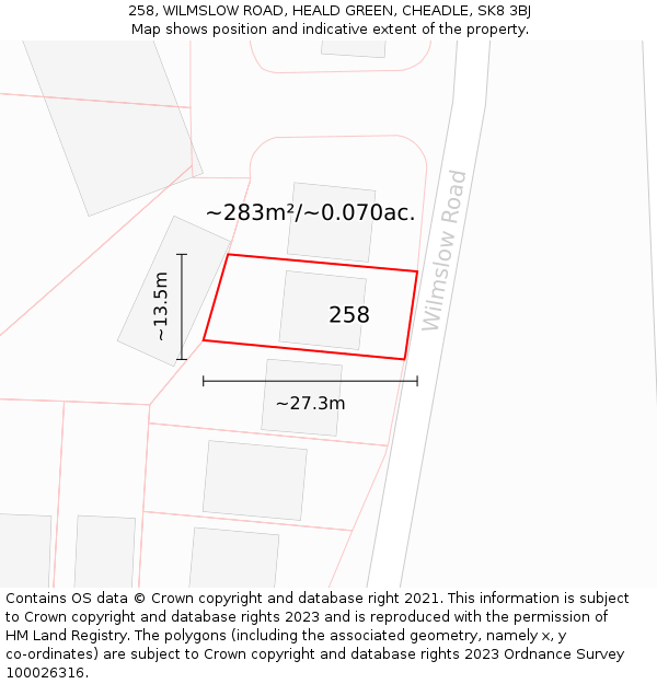 258, WILMSLOW ROAD, HEALD GREEN, CHEADLE, SK8 3BJ: Plot and title map