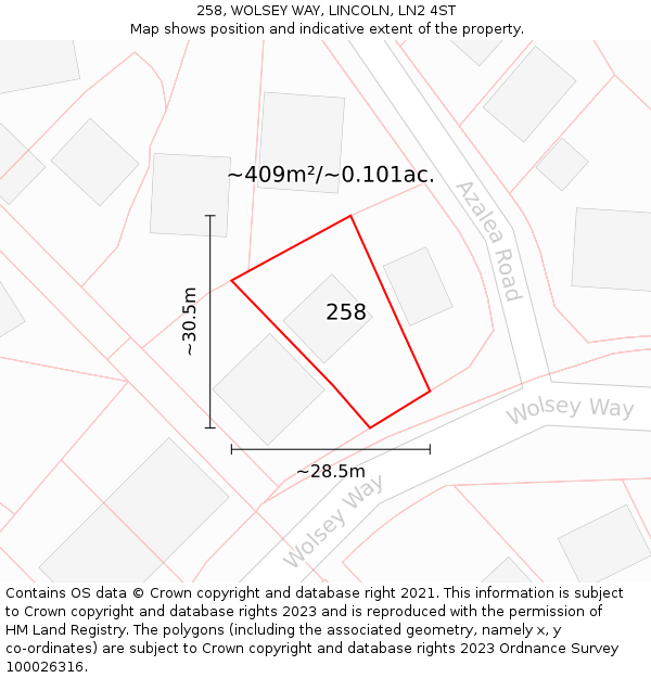 258, WOLSEY WAY, LINCOLN, LN2 4ST: Plot and title map