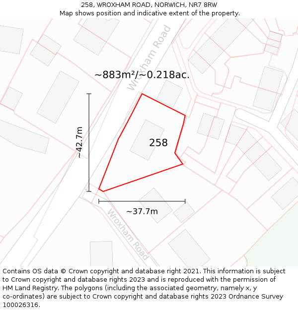 258, WROXHAM ROAD, NORWICH, NR7 8RW: Plot and title map
