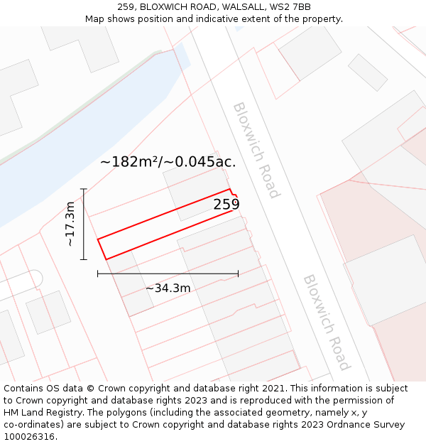 259, BLOXWICH ROAD, WALSALL, WS2 7BB: Plot and title map