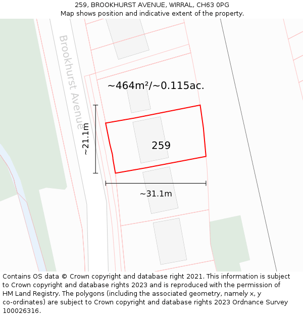 259, BROOKHURST AVENUE, WIRRAL, CH63 0PG: Plot and title map