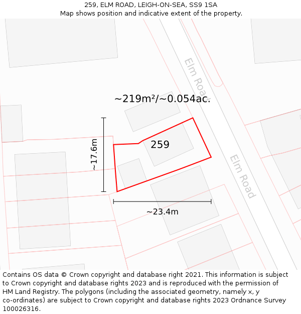 259, ELM ROAD, LEIGH-ON-SEA, SS9 1SA: Plot and title map