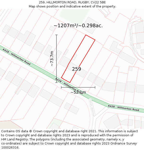 259, HILLMORTON ROAD, RUGBY, CV22 5BE: Plot and title map