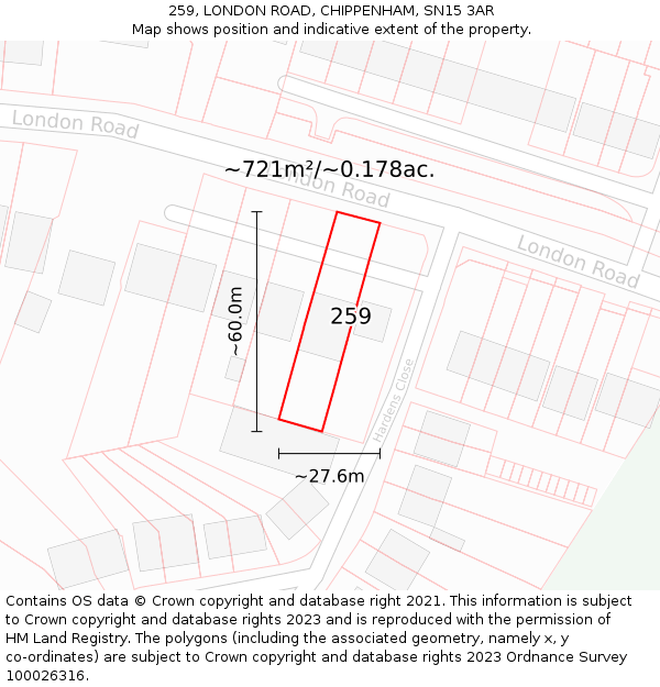 259, LONDON ROAD, CHIPPENHAM, SN15 3AR: Plot and title map