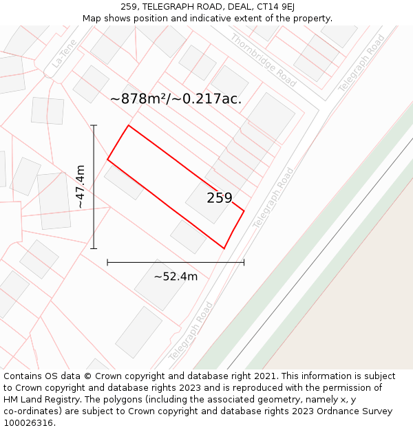 259, TELEGRAPH ROAD, DEAL, CT14 9EJ: Plot and title map