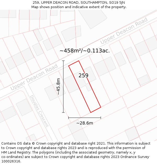 259, UPPER DEACON ROAD, SOUTHAMPTON, SO19 5JN: Plot and title map