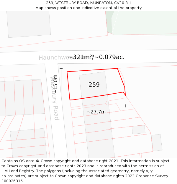 259, WESTBURY ROAD, NUNEATON, CV10 8HJ: Plot and title map