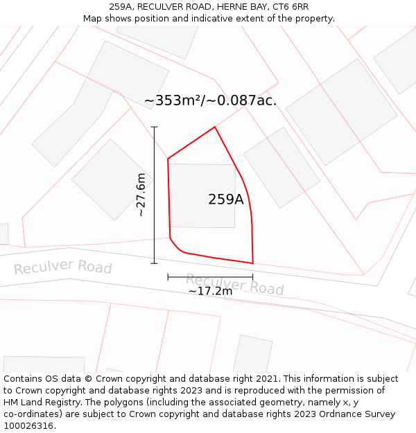 259A, RECULVER ROAD, HERNE BAY, CT6 6RR: Plot and title map