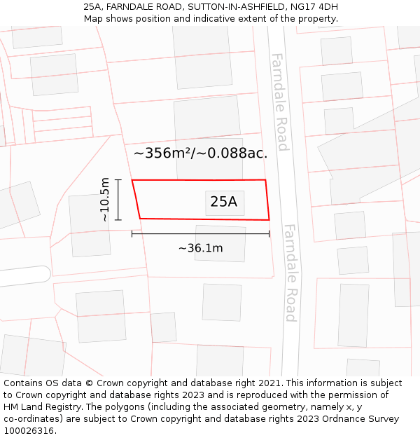 25A, FARNDALE ROAD, SUTTON-IN-ASHFIELD, NG17 4DH: Plot and title map