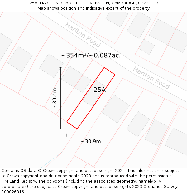 25A, HARLTON ROAD, LITTLE EVERSDEN, CAMBRIDGE, CB23 1HB: Plot and title map