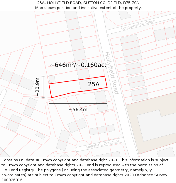 25A, HOLLYFIELD ROAD, SUTTON COLDFIELD, B75 7SN: Plot and title map