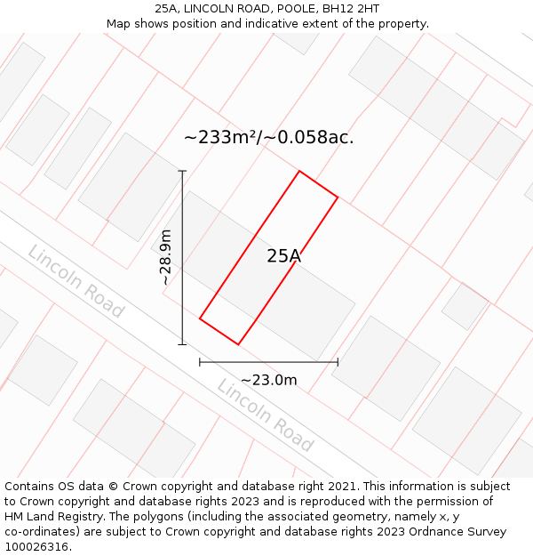 25A, LINCOLN ROAD, POOLE, BH12 2HT: Plot and title map