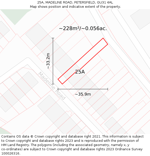 25A, MADELINE ROAD, PETERSFIELD, GU31 4AL: Plot and title map