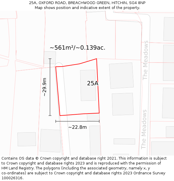 25A, OXFORD ROAD, BREACHWOOD GREEN, HITCHIN, SG4 8NP: Plot and title map