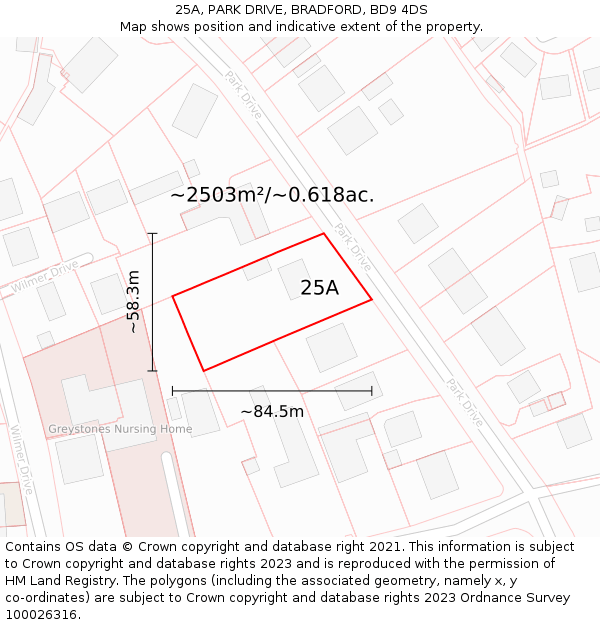 25A, PARK DRIVE, BRADFORD, BD9 4DS: Plot and title map