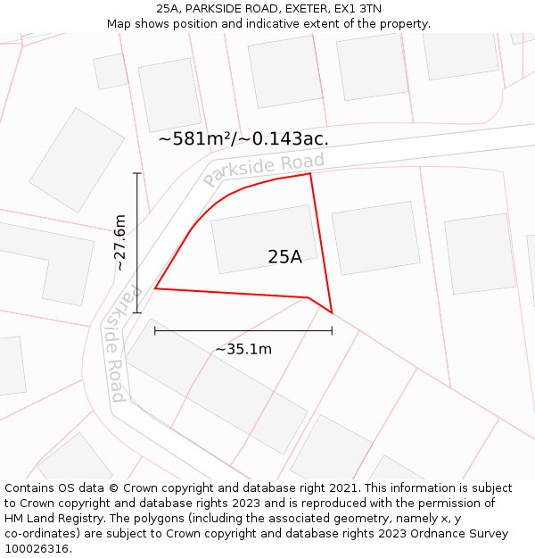 25A, PARKSIDE ROAD, EXETER, EX1 3TN: Plot and title map