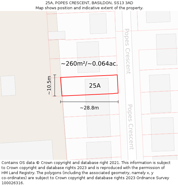 25A, POPES CRESCENT, BASILDON, SS13 3AD: Plot and title map