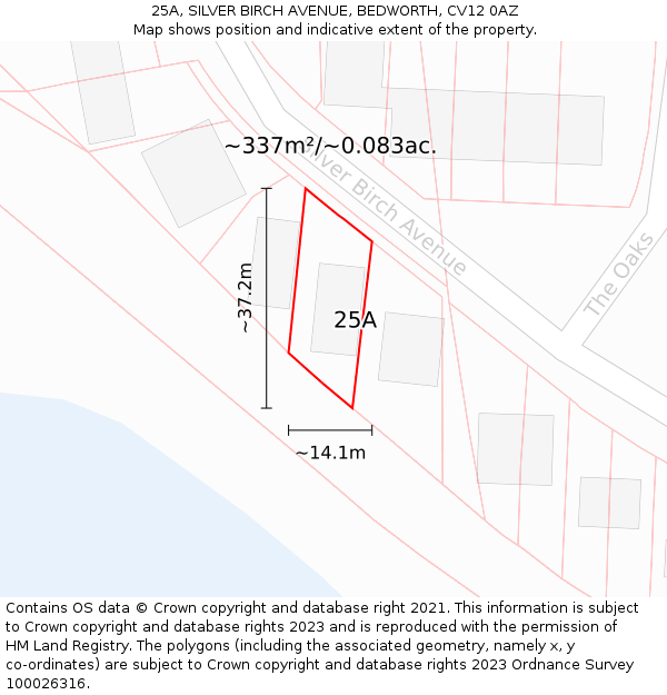 25A, SILVER BIRCH AVENUE, BEDWORTH, CV12 0AZ: Plot and title map