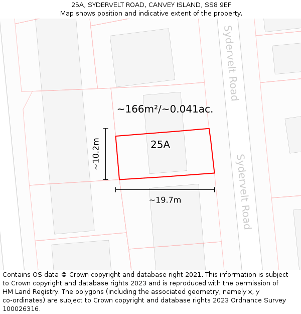 25A, SYDERVELT ROAD, CANVEY ISLAND, SS8 9EF: Plot and title map