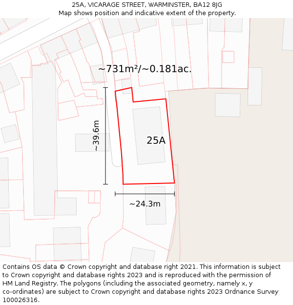 25A, VICARAGE STREET, WARMINSTER, BA12 8JG: Plot and title map