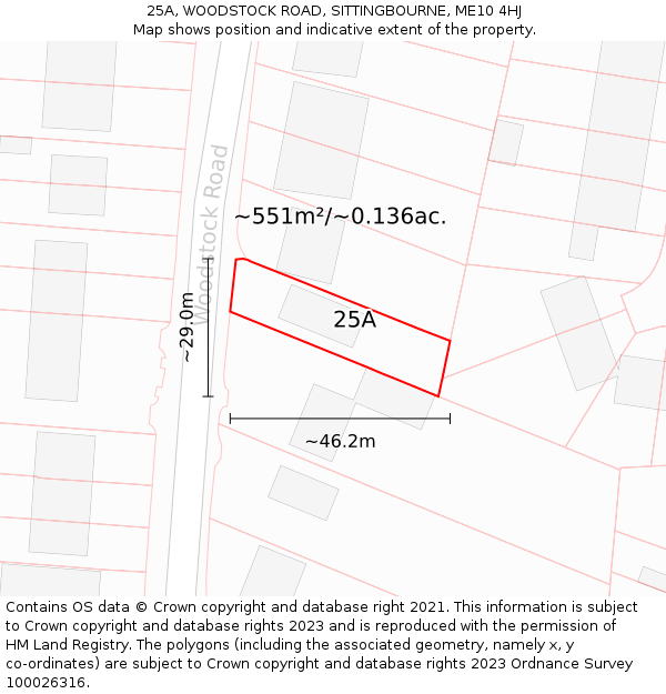 25A, WOODSTOCK ROAD, SITTINGBOURNE, ME10 4HJ: Plot and title map